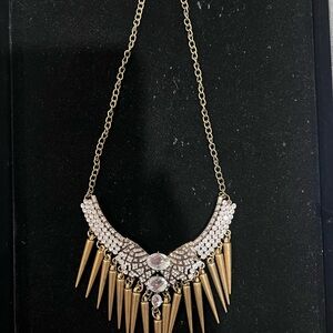 Elegant Gold and Silver Toned Rhinestone and Spike Necklace